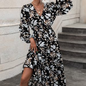 Robe Maxi Portefeuille Fleurie à Volants