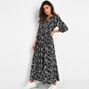 Robe Longue Col Chemisier Fleurie