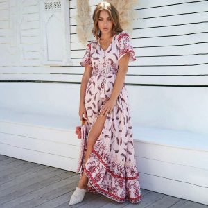 Robe Fleurie Vieux Rose