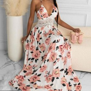 Robe Longue Asymétrique Fleurie